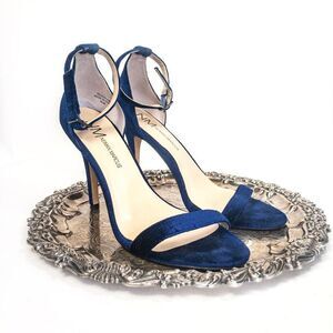 Neiman Marcus Blue Velvet Strappy Stiletto Sandals Heels Sz 8.5M